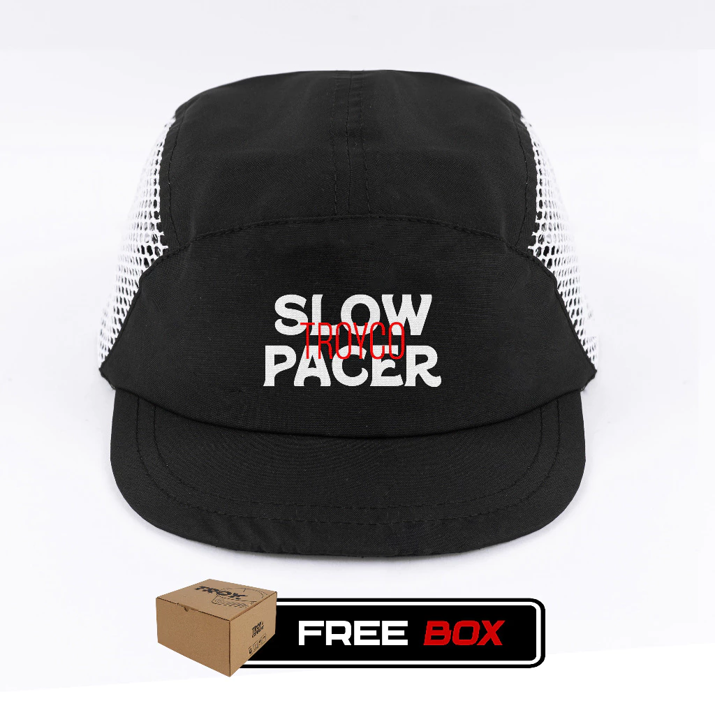 [Free Box] Troy Company Active Cap Cycling Cap Black White Slow Pacer - Topi Outdoor Topi Lari Topi Sepeda Hitam Putih ACD 3471