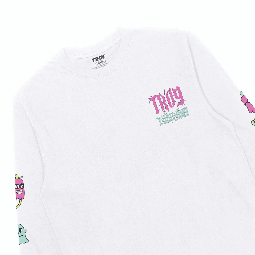 Troy Company Double Sleeve Tshirt White Stripe Binding - Kaos Putih Lengan Panjang DS 3395